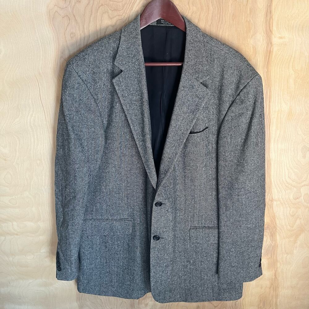 Wool Camel Blend Herringbone Blazer Cricketeer Men's 46L Tweed Sports Coat R-06